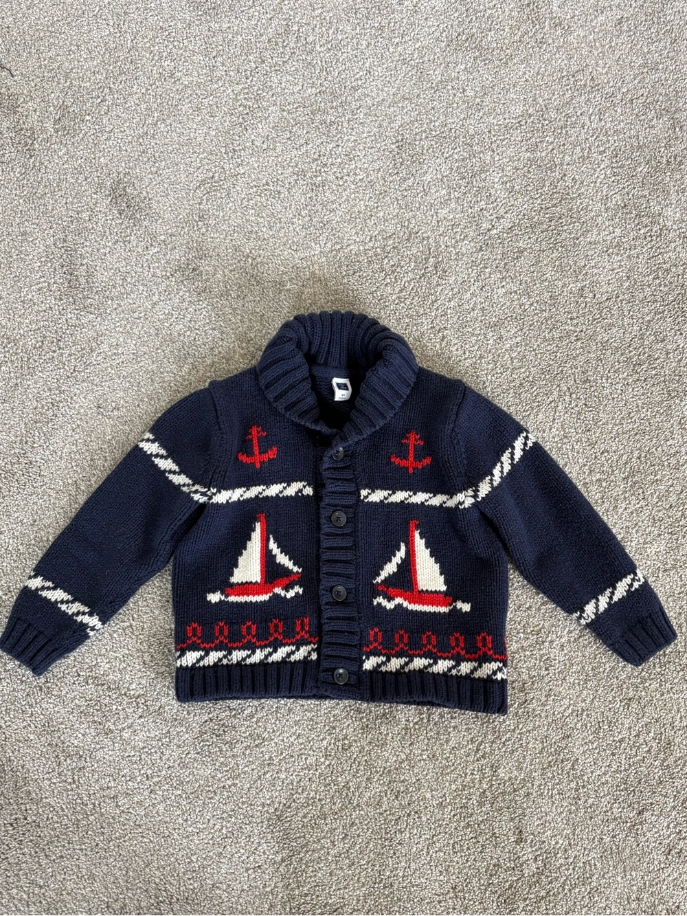 Janie and Jack Boys Nautical Sailboat Shawl Collar Knit Cardigan Sweater 2T